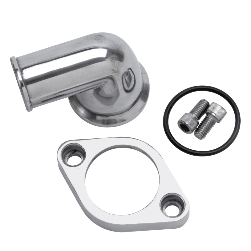 Load image into Gallery viewer, Edelbrock Waterneck SBC/BBC 90-Degree Two-Piece Cast Swivel Polished