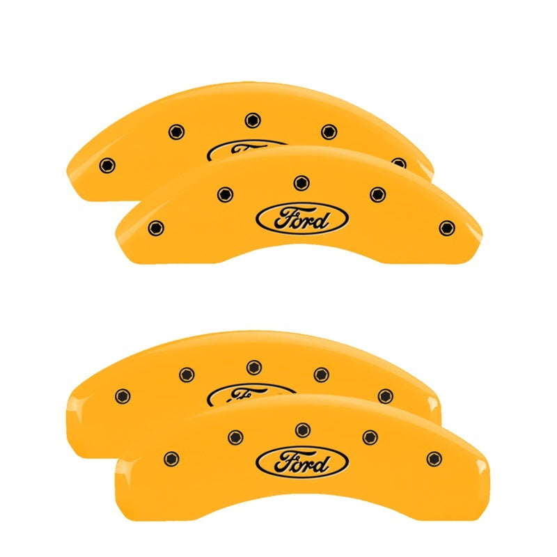 Load image into Gallery viewer, MGP 4 Caliper Covers Engraved Front & Rear Oval Logo/Ford Yellow Finish Black Char 1998 Ford Ranger