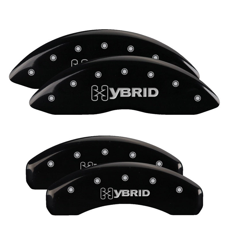 Load image into Gallery viewer, MGP 4 Caliper Covers Engraved Front & Rear GM Style/Hybrid Black finish silver ch