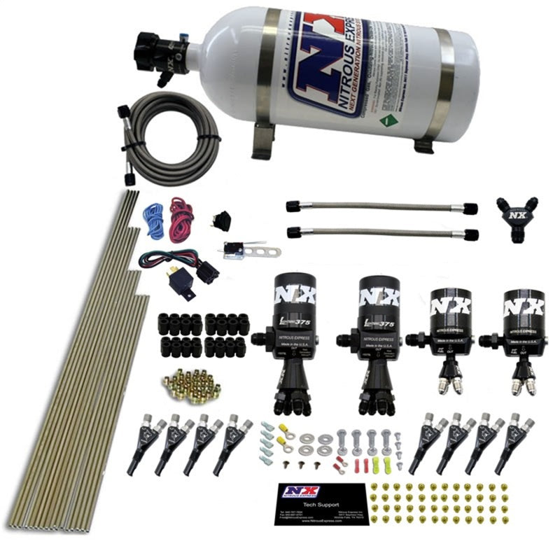 Load image into Gallery viewer, Nitrous Express 8 Cyl Shark Direct Port 4 Solenoids Nitrous Kit (200-600HP) w/10lb Bottle