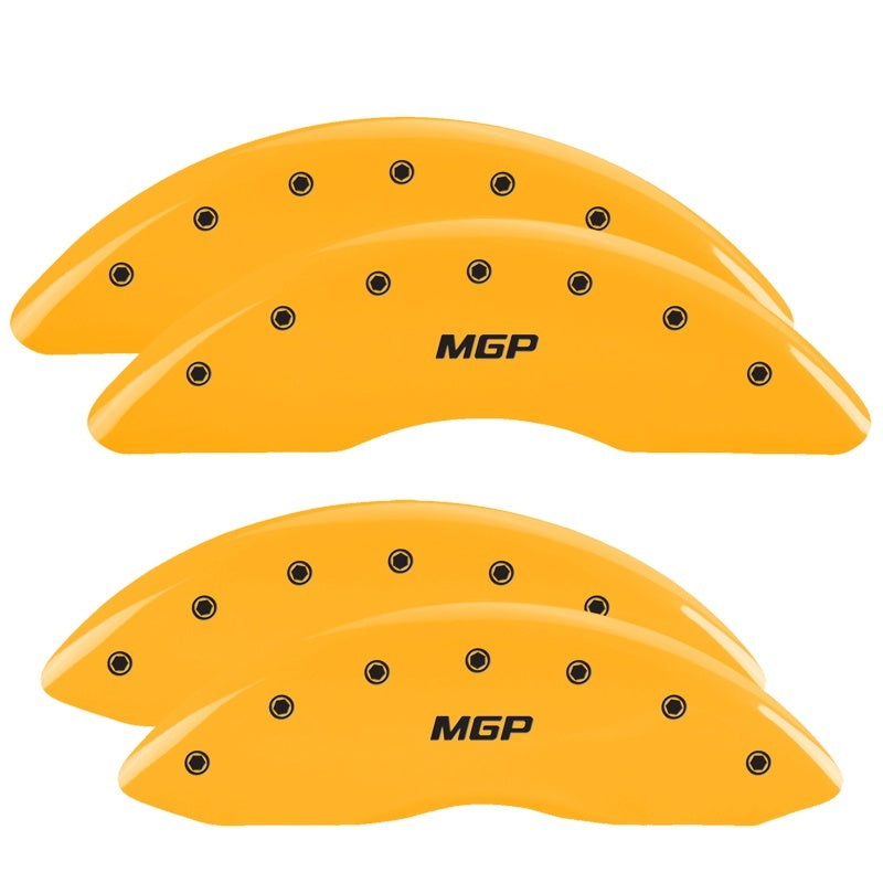 Load image into Gallery viewer, MGP 4 Caliper Covers Engraved Front & Rear MGP Yellow Finish Black Char 2010 Dodge Ram 2500