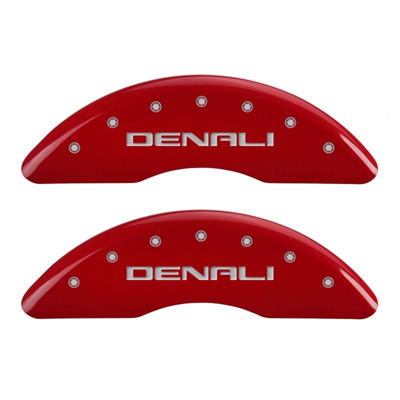 Load image into Gallery viewer, MGP 4 Caliper Covers Engraved Front & Rear Denali Yellow finish black ch