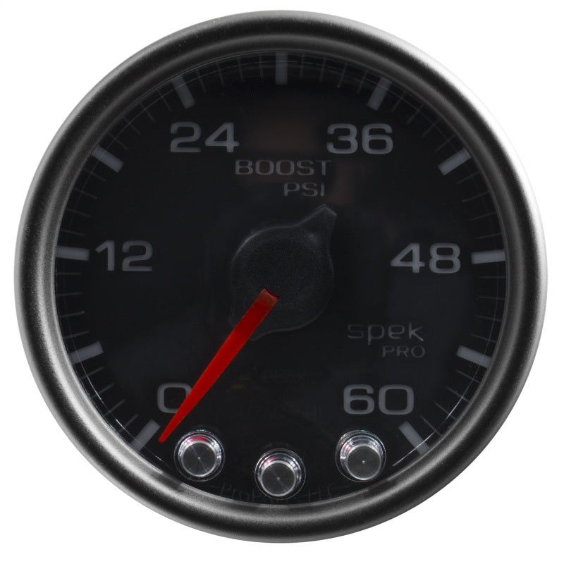 Load image into Gallery viewer, Autometer Spek-Pro Gauge Boost 2 1/16in 60psi Stepper Motor W/Peak & Warn Blk/Black