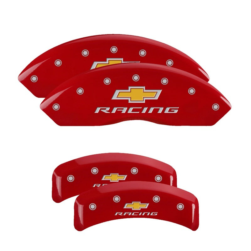 Load image into Gallery viewer, MGP 4 Caliper Covers Engraved F & R Chevy Racing Red Finish Silver Char 1988 Chevrolet Corvette