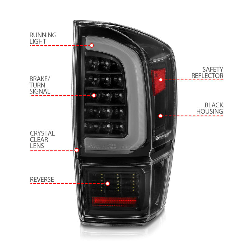 Load image into Gallery viewer, ANZO 16-21 Toyota Tacoma LED Tail Lights - w/ Light Bar Sequential Black Housing & Clear Lens