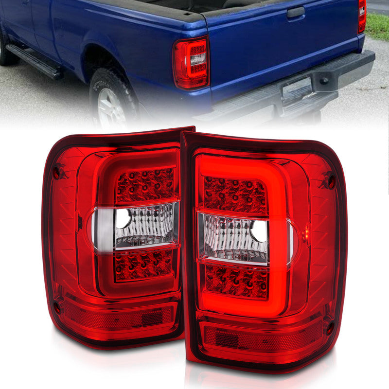 Load image into Gallery viewer, ANZO 2001-2011 Ford Ranger LED Tail Lights w/ Light Bar Chrome Housing Red/Clear Lens
