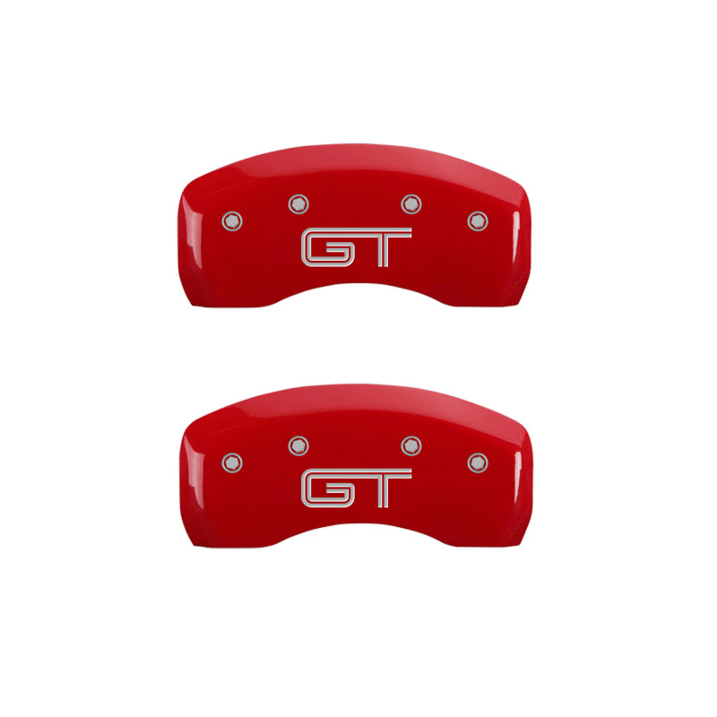 Load image into Gallery viewer, MGP 4 Caliper Covers Engraved Front Mustang Engraved Rear S197/GT Red finish silver ch