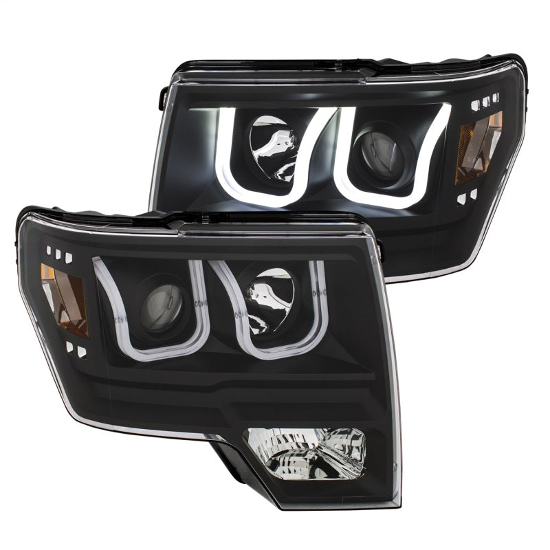 Load image into Gallery viewer, ANZO 2009-2014 Ford F-150 Projector Headlights w/ U-Bar Switchback Black w/ Amber