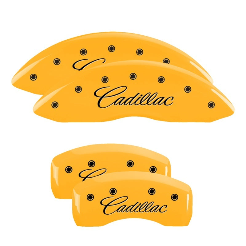 Load image into Gallery viewer, MGP 4 Caliper Covers Engraved Front & Rear MGP Yellow finish black ch
