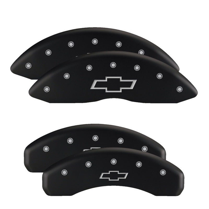 Load image into Gallery viewer, MGP 4 Caliper Covers Engraved Front & Rear Avalanche style/SS Black finish silver ch