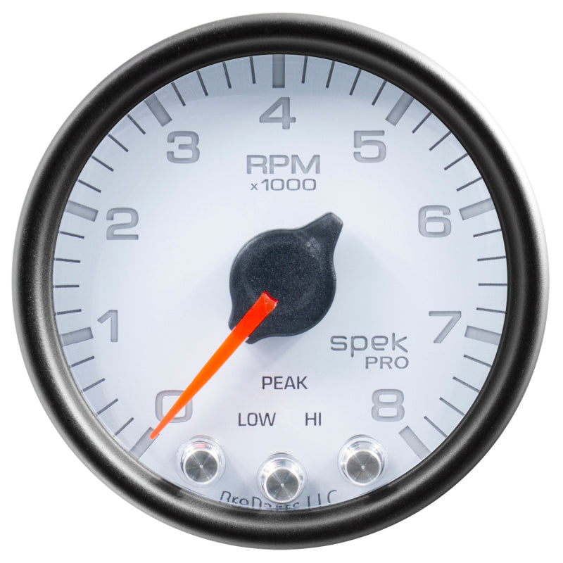 Load image into Gallery viewer, Autometer Spek-Pro Gauge Tach 2 1/16in 8K Rpm W/ Shift Light & Peak Mem Wht/Blk