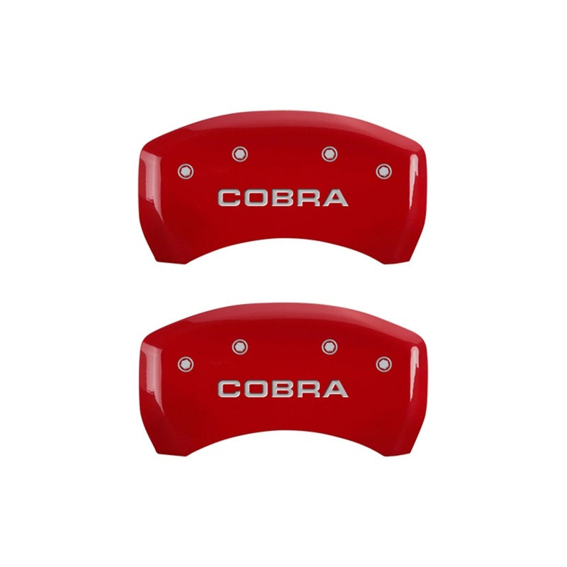 Load image into Gallery viewer, MGP Rear set 2 Caliper Covers Engraved Rear Cobra Red finish silver ch