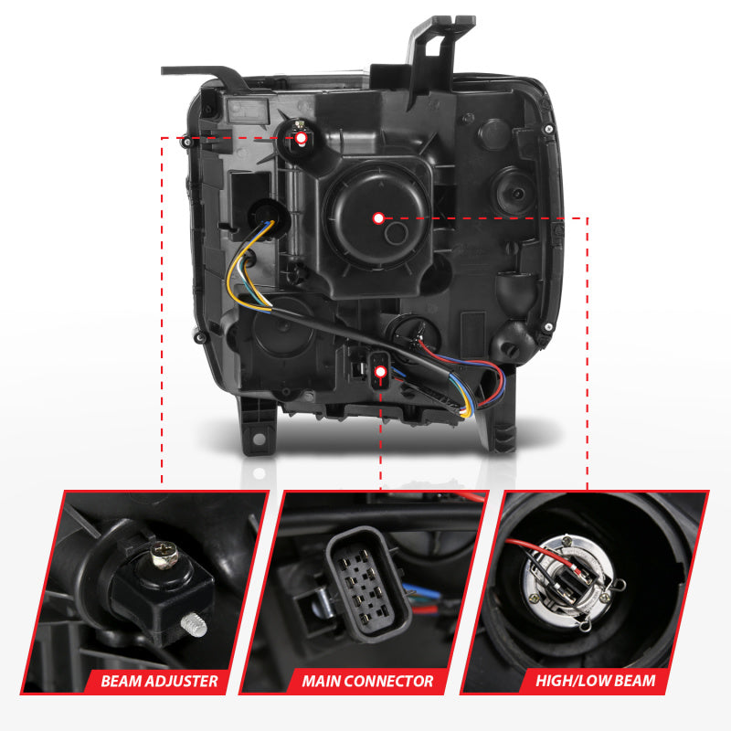 Load image into Gallery viewer, ANZO 2014-2015 GMC Sierra 1500 Projector Headlights w/ Light Bar Chrome Housing (Halogen Type)