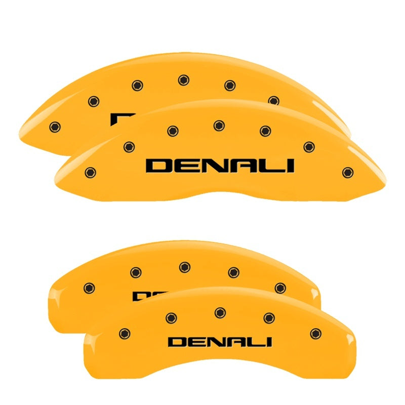 Load image into Gallery viewer, MGP 4 Caliper Covers Engraved Front & Rear Denali Yellow Finish Black Char 2003 GMC Safari