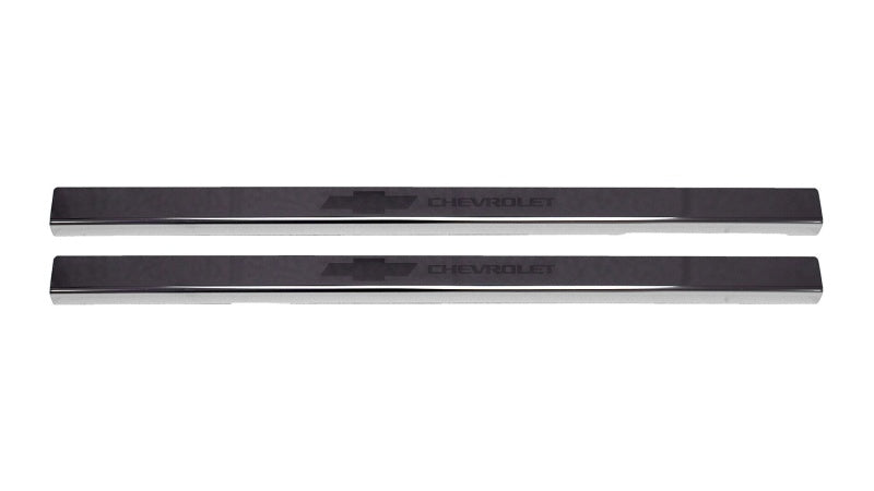 Load image into Gallery viewer, Putco 2020 Chevy Silv LD/HD Double/Regular Cab w/ Bow Tie Etching (2pcs) Black Platinum Door Sills
