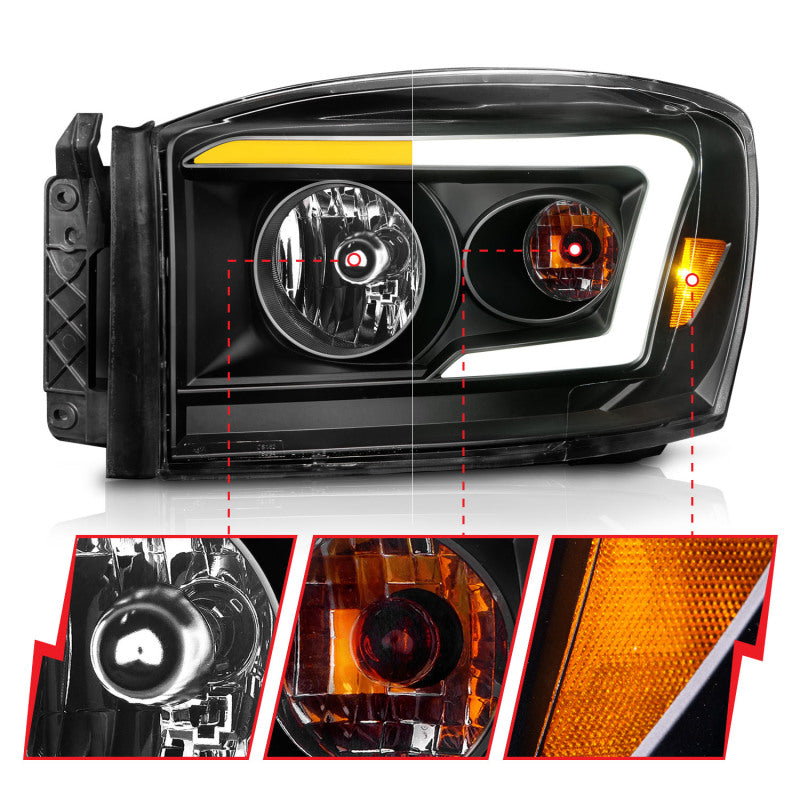 Load image into Gallery viewer, ANZO 06-09 Dodge RAM 1500/2500/3500 Headlights Black Housing/Clear Lens (w/Switchback Light Bars)