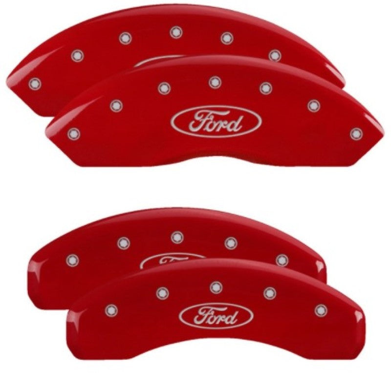 Load image into Gallery viewer, MGP 4 Caliper Covers Engraved Front & Rear Oval Logo/Ford Red Finish Silver Char 2019 Ford Ranger