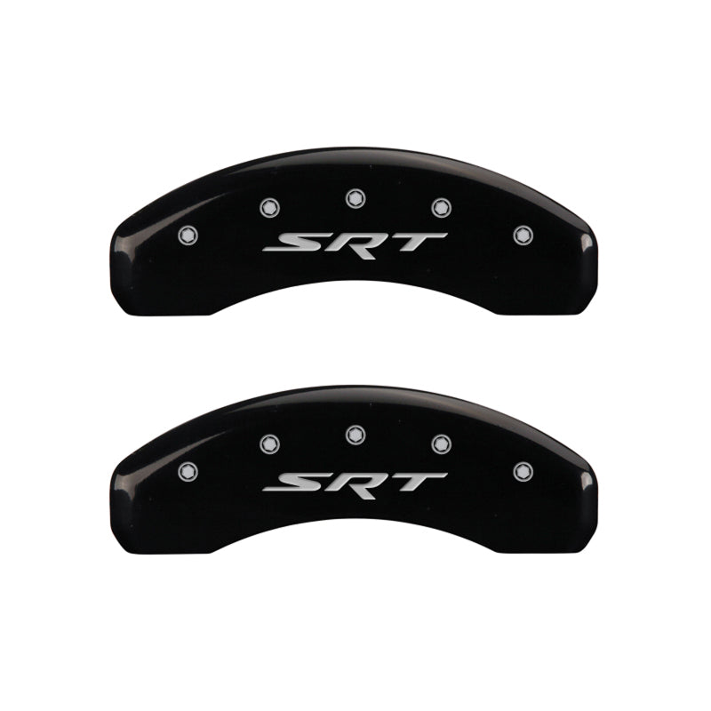 Load image into Gallery viewer, MGP 4 Caliper Covers Engraved Front & Rear SRT Black finish silver ch