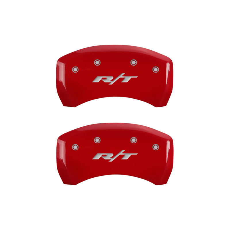 Load image into Gallery viewer, MGP 4 Caliper Covers Engraved Front & Rear RT1-Truck Red finish silver ch
