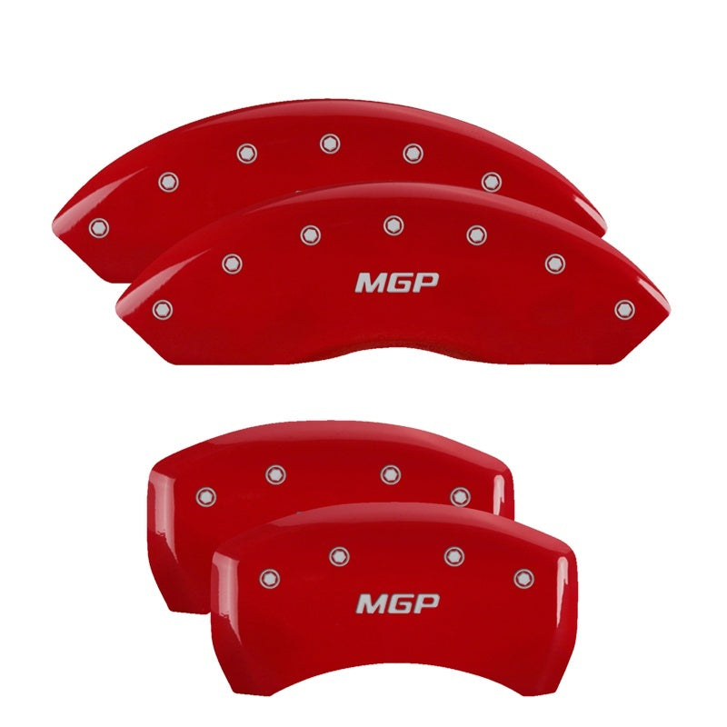 Load image into Gallery viewer, MGP 4 Caliper Covers Engraved Front & Rear MGP Red Finish Silver Char 2015 Toyota Tundra