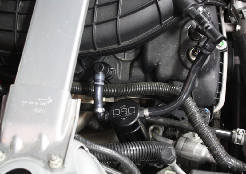 Load image into Gallery viewer, J&L 11-17 Ford Mustang V6 Passenger Side Oil Separator 3.0 - Black Anodized