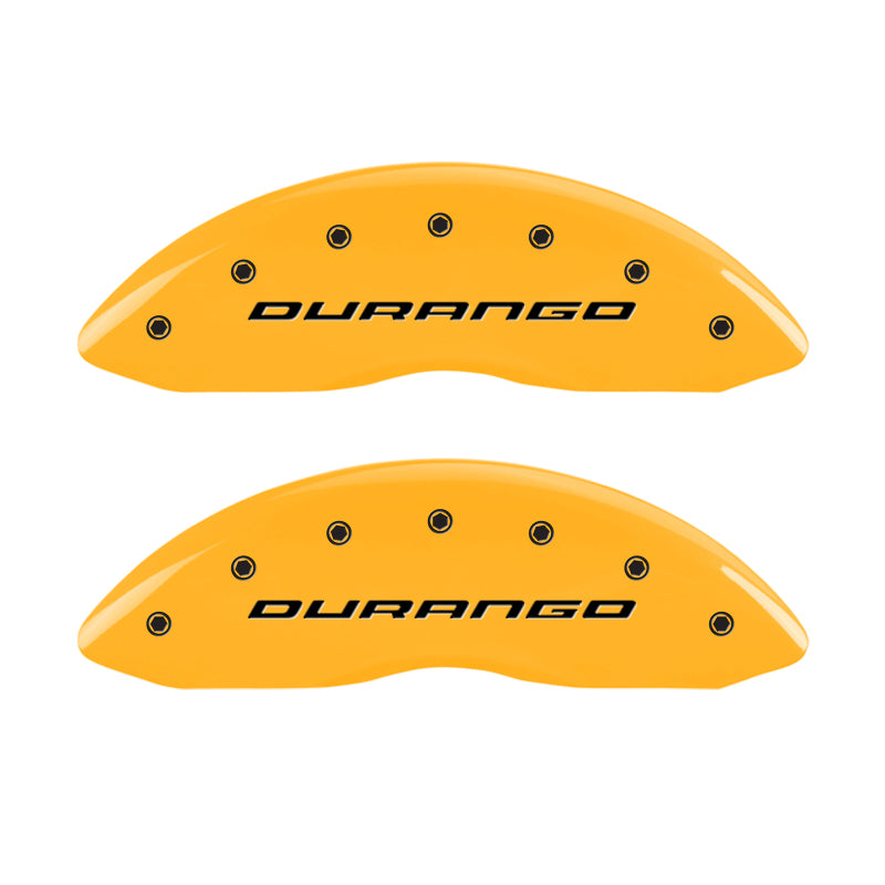 Load image into Gallery viewer, MGP 4 Caliper Covers Engraved Front & Rear Durango Yellow Finish Black Char 2007 Dodge Durango