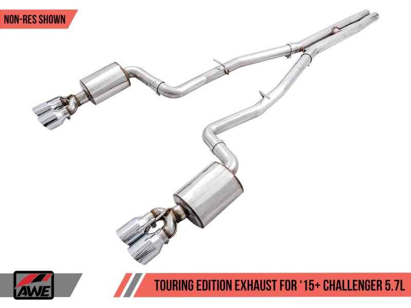 Load image into Gallery viewer, AWE Tuning 2017+ Challenger 5.7L Touring Edition Exhaust - Non-Resonated - Chrome Silver Quad Tips