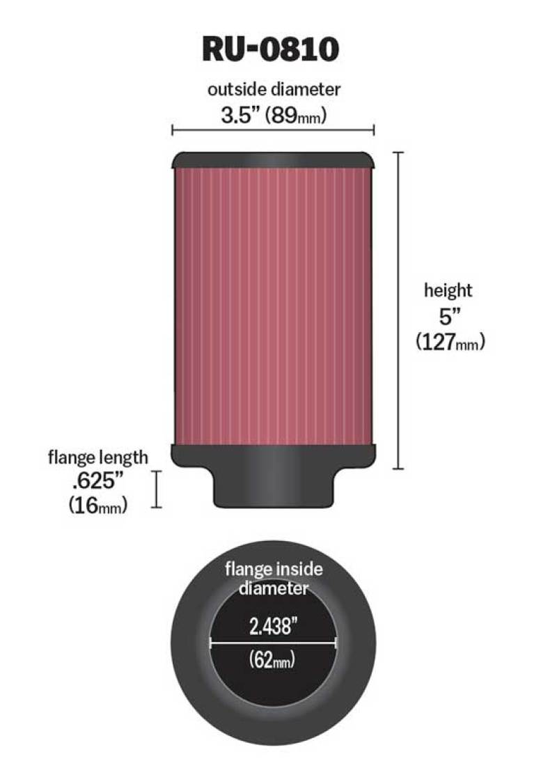 Load image into Gallery viewer, K&N Universal Rubber Filter 2.438in Flange ID x 3.5in OD x 5in Height for 97-98 Yamaha TDM850