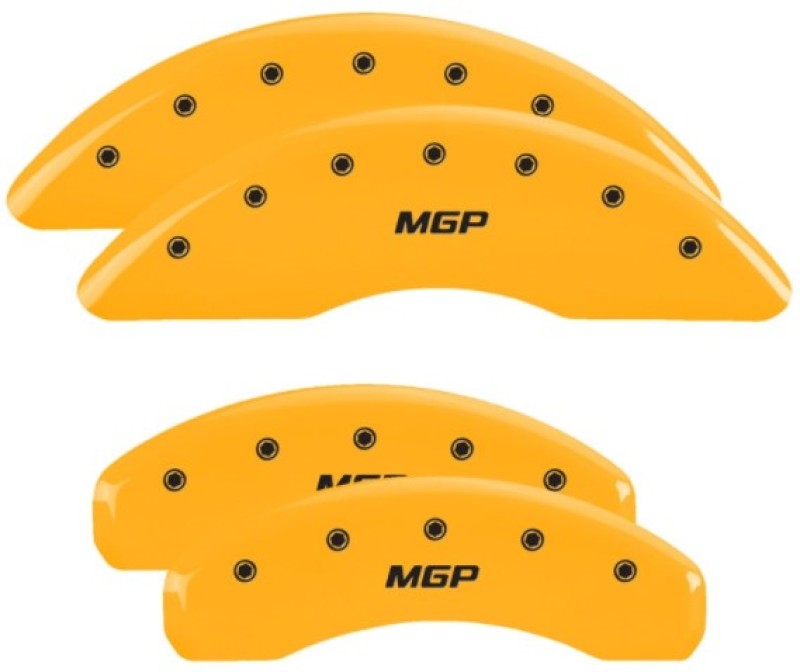 Load image into Gallery viewer, MGP 4 Caliper Covers Engraved Front & Rear 2019+ Ram 1500 Yellow Finish Silver MGP Logo