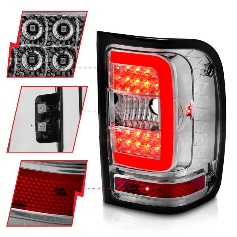 Load image into Gallery viewer, ANZO 2001-2011 Ford Ranger LED Tail Lights w/ Light Bar Chrome Housing Clear Lens
