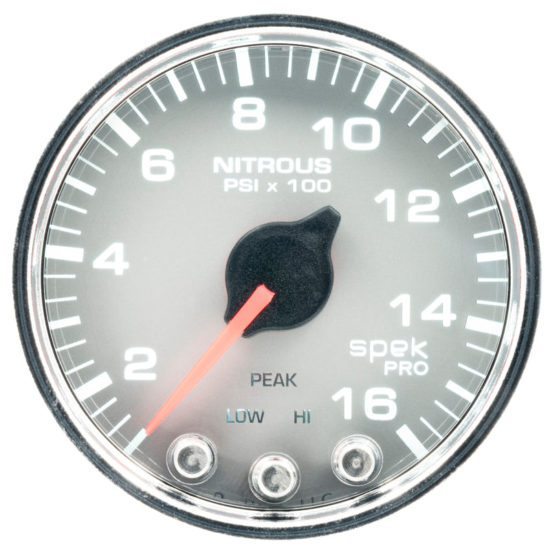 Load image into Gallery viewer, Autometer Spek-Pro Gauge Nitrous Press 2 1/16in 1600psi Stepper Motor W/Peak & Warn Slvr/Chrm