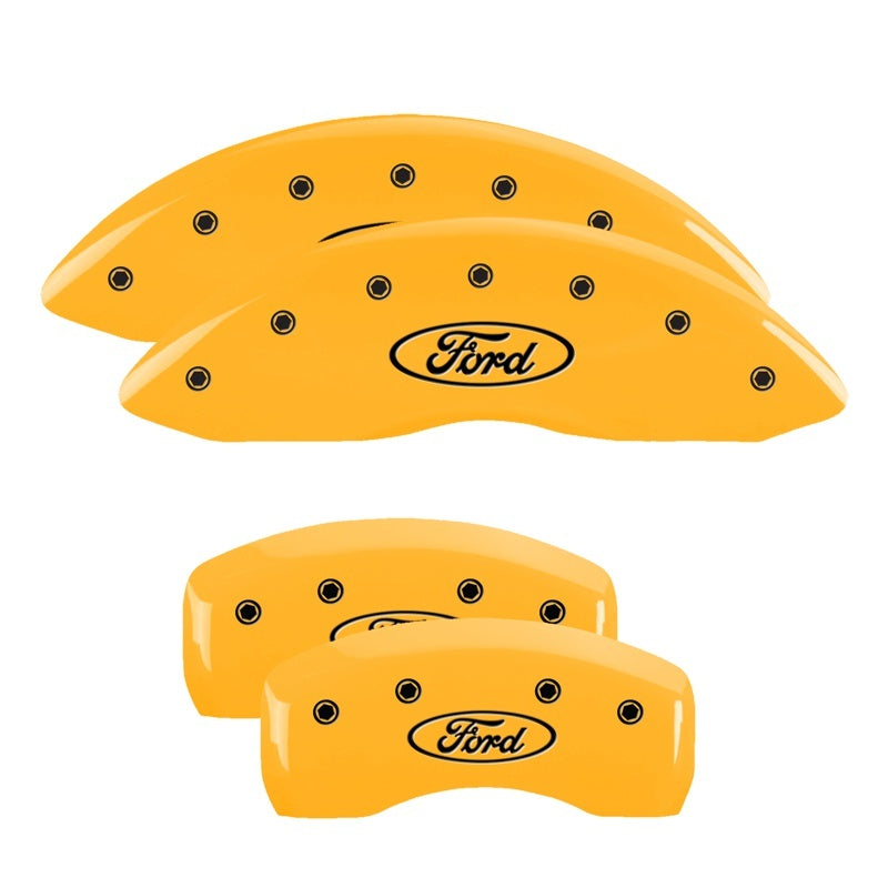 Load image into Gallery viewer, MGP 4 Caliper Covers Engraved Front & Rear Oval logo/Ford Red finish silver ch