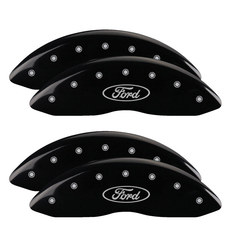 Load image into Gallery viewer, MGP 4 Caliper Covers Engraved Front & Rear Oval logo/Ford Black finish silver ch