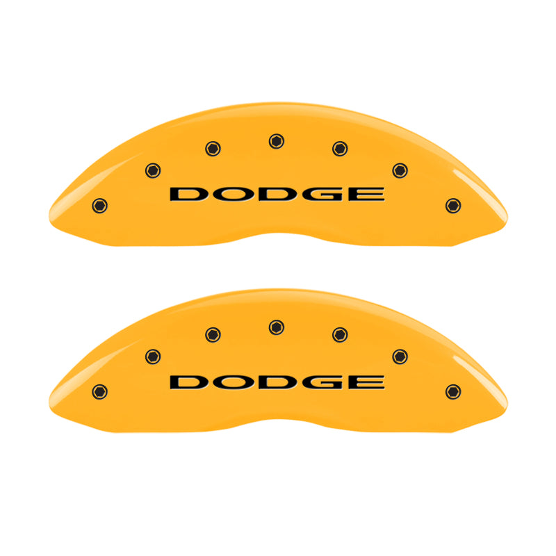 Load image into Gallery viewer, MGP 4 Caliper Covers Engraved Front & Rear Dodge Yellow Finish Black Char 2008 Dodge Durango