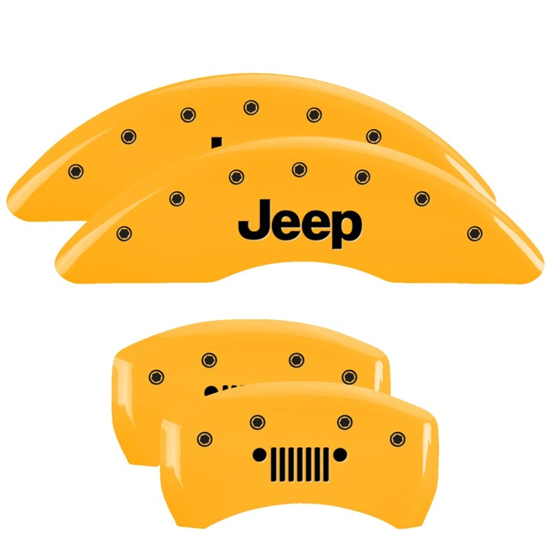 Load image into Gallery viewer, MGP 4 Caliper Covers Engraved Front & Rear MGP Yellow Finish Black Char 2006 Jeep Commander
