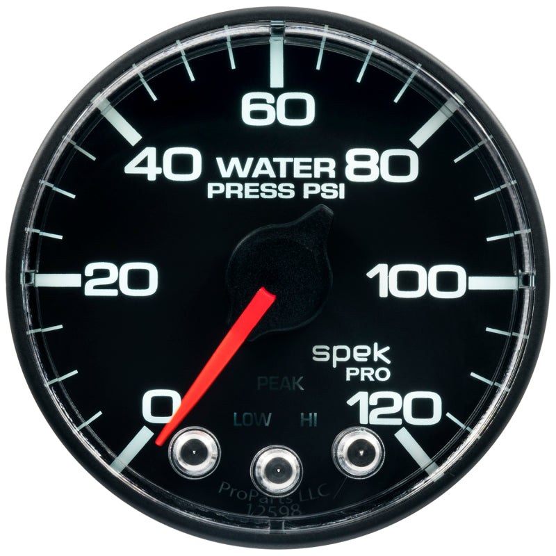 Load image into Gallery viewer, Autometer Spek-Pro Gauge Water Press 2 1/16in 120psi Stepper Motor W/Peak & Warn Blk/Blk