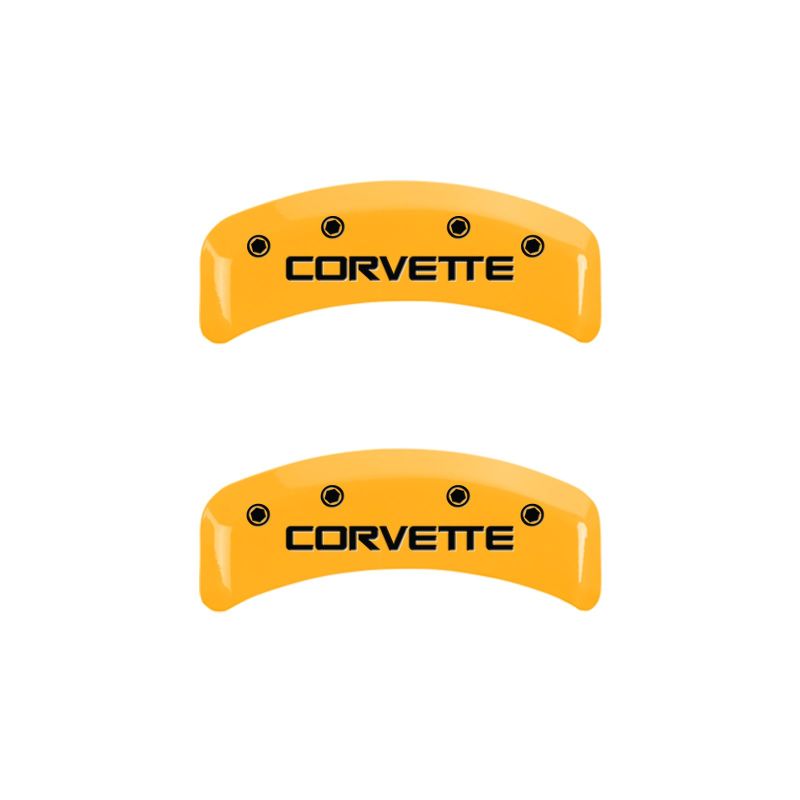 Load image into Gallery viewer, MGP 4 Caliper Covers Engraved F & R C4/Corvette Yellow Finish Black Char 1988 Chevrolet Corvette