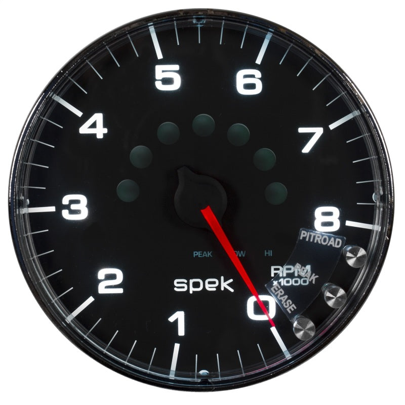 Load image into Gallery viewer, Autometer Spek-Pro Gauge Tachometer 5in 8K Rpm W/Shift Light & Peak Mem Black/Chrome
