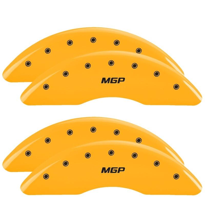 Load image into Gallery viewer, MGP 4 Caliper Covers Engraved Front & Rear 2019+ Ram 2500/3500 Yellow Finish Black MGP Logo