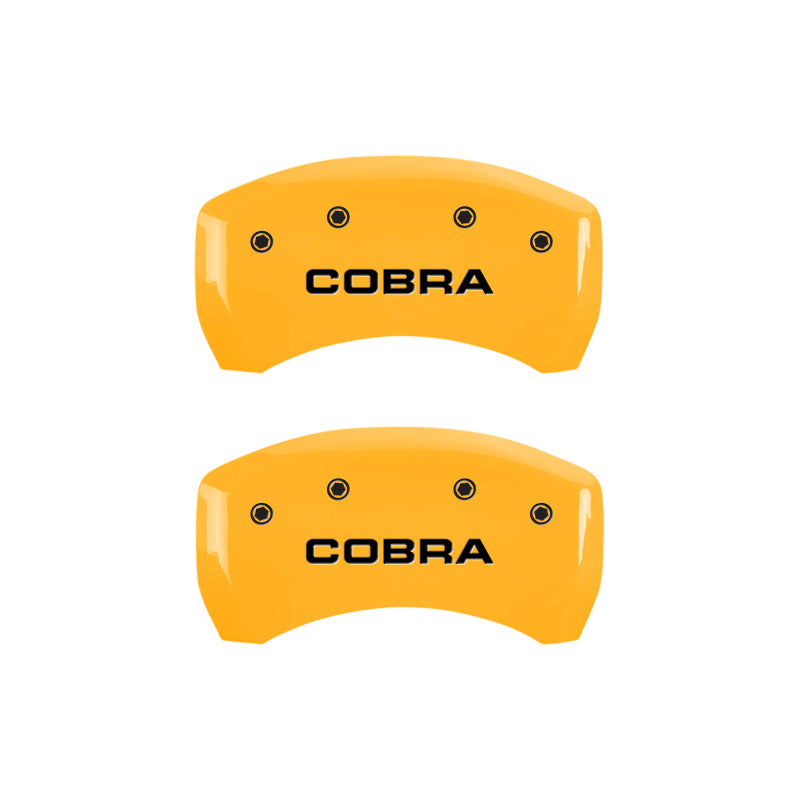 Load image into Gallery viewer, MGP Rear set 2 Caliper Covers Engraved Rear Cobra Yellow finish black ch
