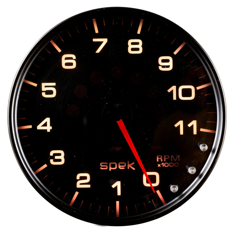 Load image into Gallery viewer, Autometer Spek-Pro Gauge Tachometer 5in 11K Rpm W/Shift Light & Peak Mem Black/Smoke/Black