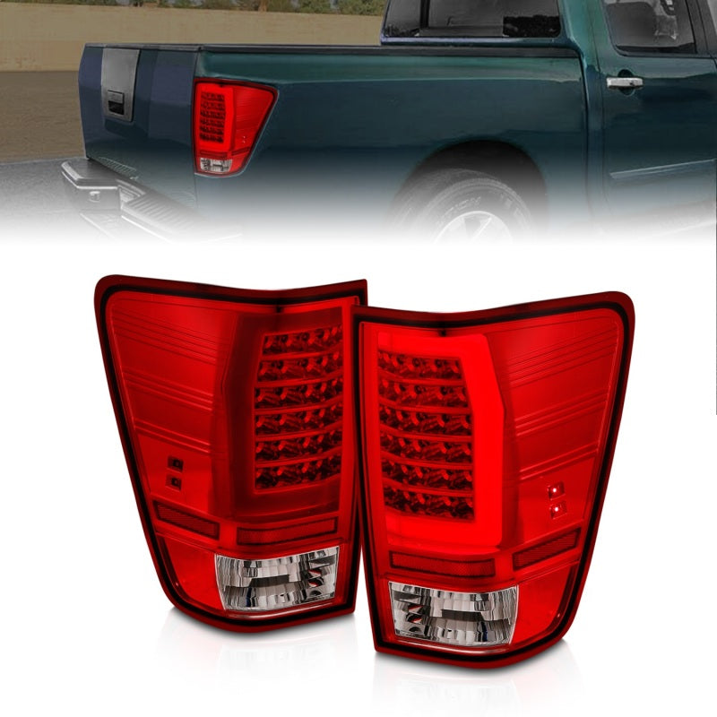 Load image into Gallery viewer, ANZO 04-15 Nissan Titan Full LED Taillights Chrome Housing Red/Clear Lens