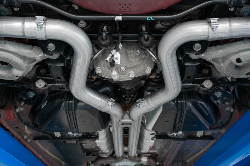 Load image into Gallery viewer, MBRP 18-22 Ford Mustang GT 5L T304 SS 3in Cat-Back Dual Rear w/4in Quad Carbon Fiber Tips (Street)