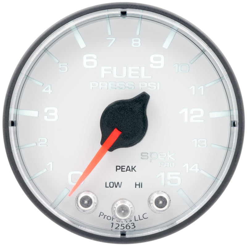 Load image into Gallery viewer, Autometer Spek-Pro Gauge Fuel Press 2 1/16in 15psi Stepper Motor W/Peak & Warn Wht/Blk