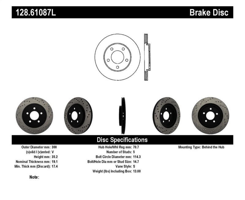 Load image into Gallery viewer, StopTech 05-10 Ford Mustang V6/4.0L / GT V8/4.6L Cross Drilled Left Rear Rotor