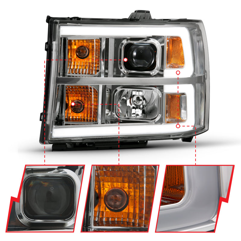 Load image into Gallery viewer, ANZO 2007-2013 GMC Sierra 1500 Projector Headlight Plank Style Chrome w/ Clear Lens Amber