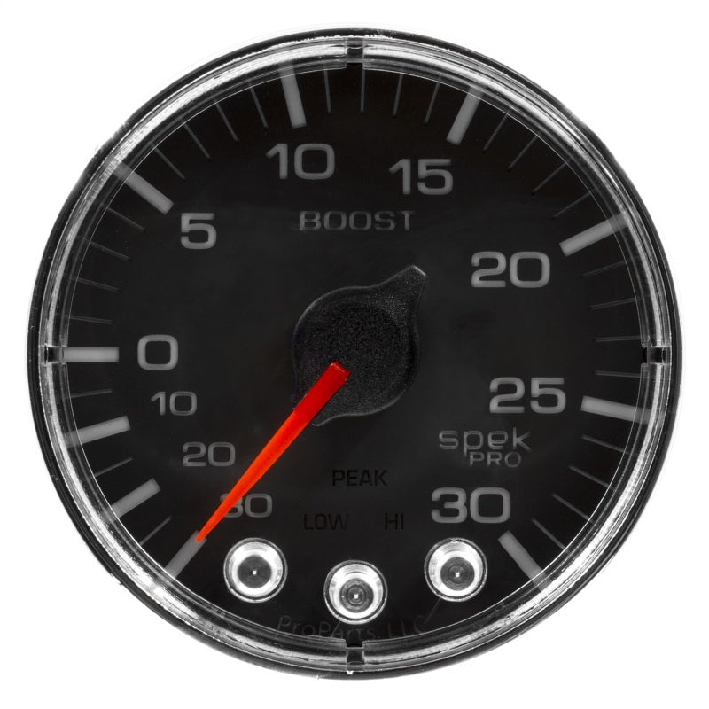 Load image into Gallery viewer, Autometer Spek-Pro Gauge Vac/Boost 2 1/16in 30Inhg-30psi Stepper Motor W/Peak & Warn Black/Chrome