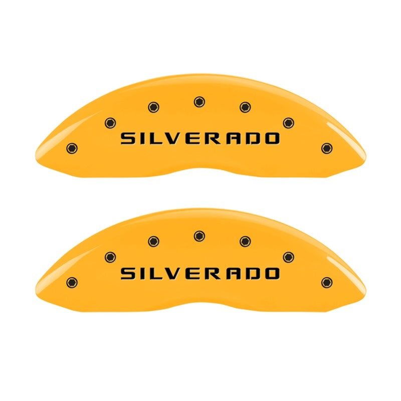 Load image into Gallery viewer, MGP 2 Caliper Covers Eng Front Silverado Yellow Finish Blk Char 05 Chevy Silverado 1500