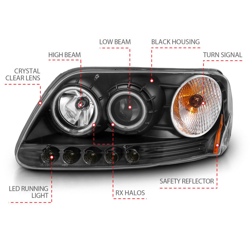 Load image into Gallery viewer, ANZO 1997-2003 Ford F-150 Projector Headlights w/ Halo Black (CCFL)