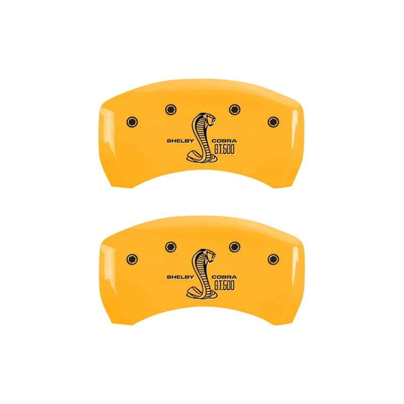 Load image into Gallery viewer, MGP Rear set 2 Caliper Covers Engraved Rear GT500 Shelby & Cobra Yellow finish black ch